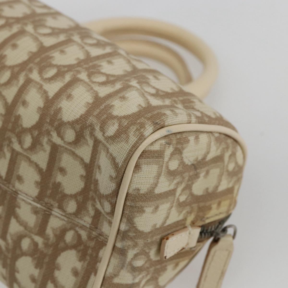 Christian Dior Trotter Canvas Hand Bag PVC Beige Silver Auth 170126V