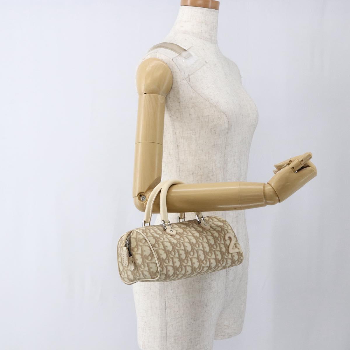 Christian Dior Trotter Canvas Hand Bag PVC Beige Silver Auth 170126V