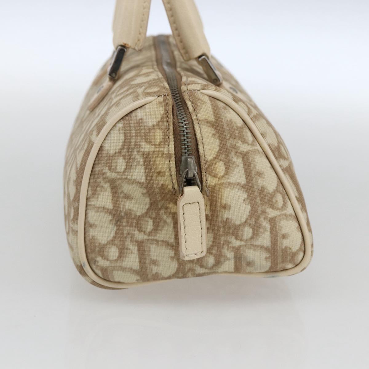 Christian Dior Trotter Canvas Hand Bag PVC Beige Silver Auth 170126V
