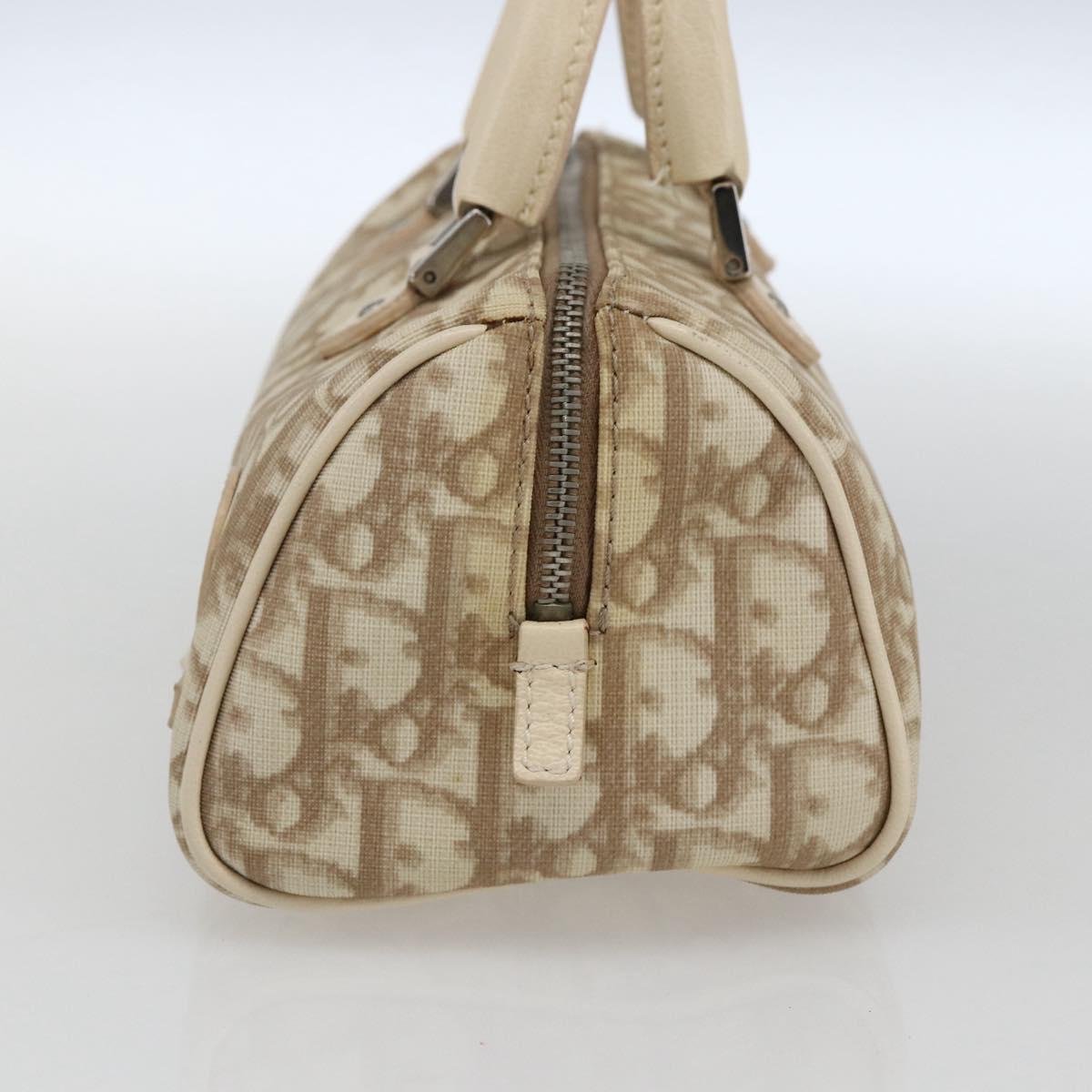 Christian Dior Trotter Canvas Hand Bag PVC Beige Silver Auth 170126V