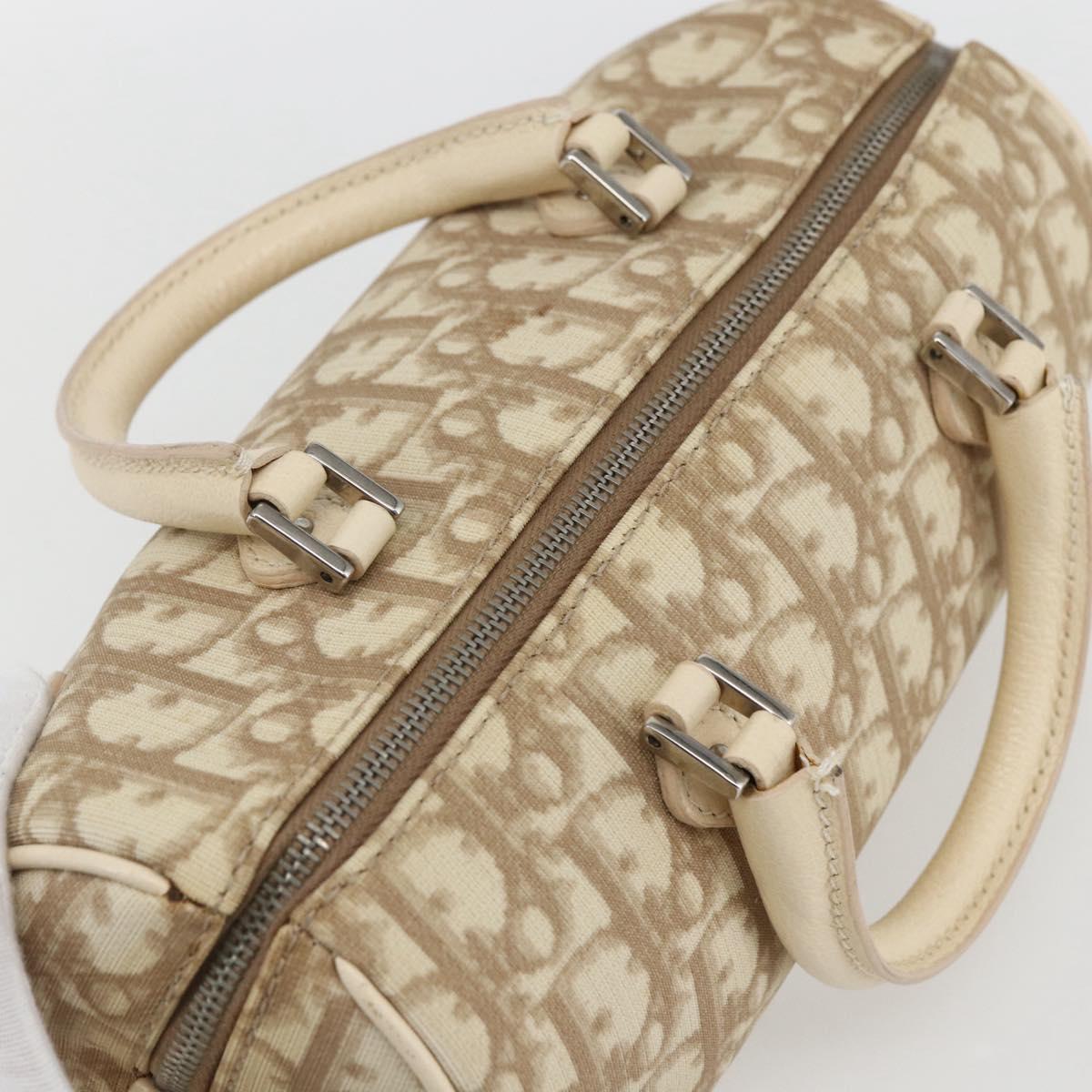 Christian Dior Trotter Canvas Hand Bag PVC Beige Silver Auth 170126V