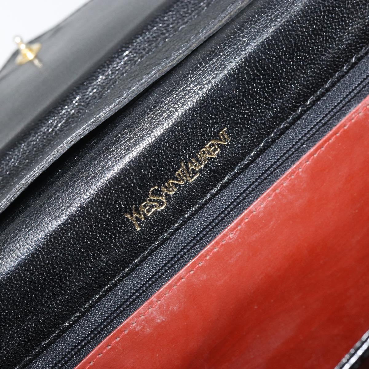 SAINT LAURENT Shoulder Bag Leather Black Gold Auth 170129