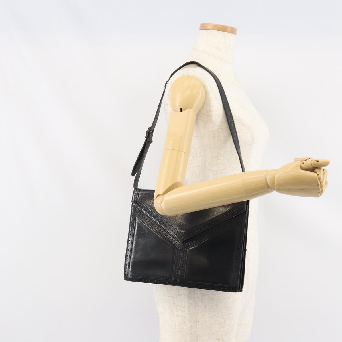 SAINT LAURENT Shoulder Bag Leather Black Gold Auth 170129