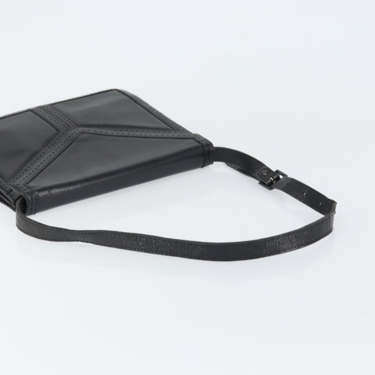 SAINT LAURENT Shoulder Bag Leather Black Gold Auth 170129