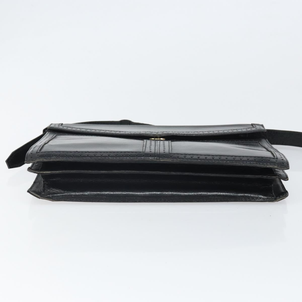 SAINT LAURENT Shoulder Bag Leather Black Gold Auth 170129