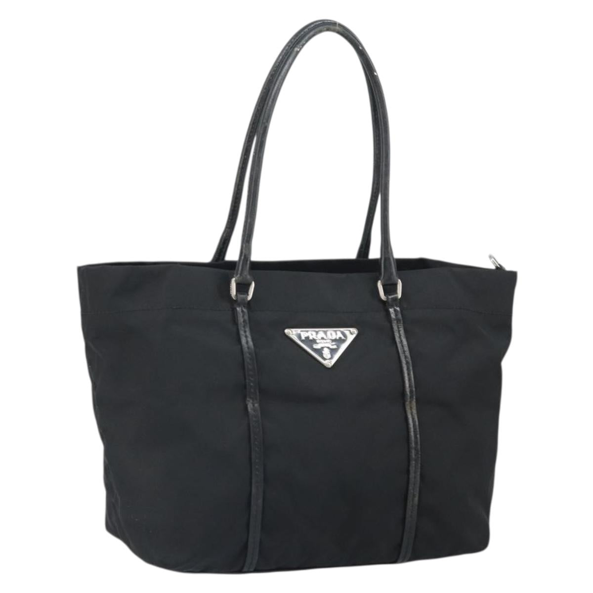 PRADA Tote Bag Nylon Black Silver Auth 170131