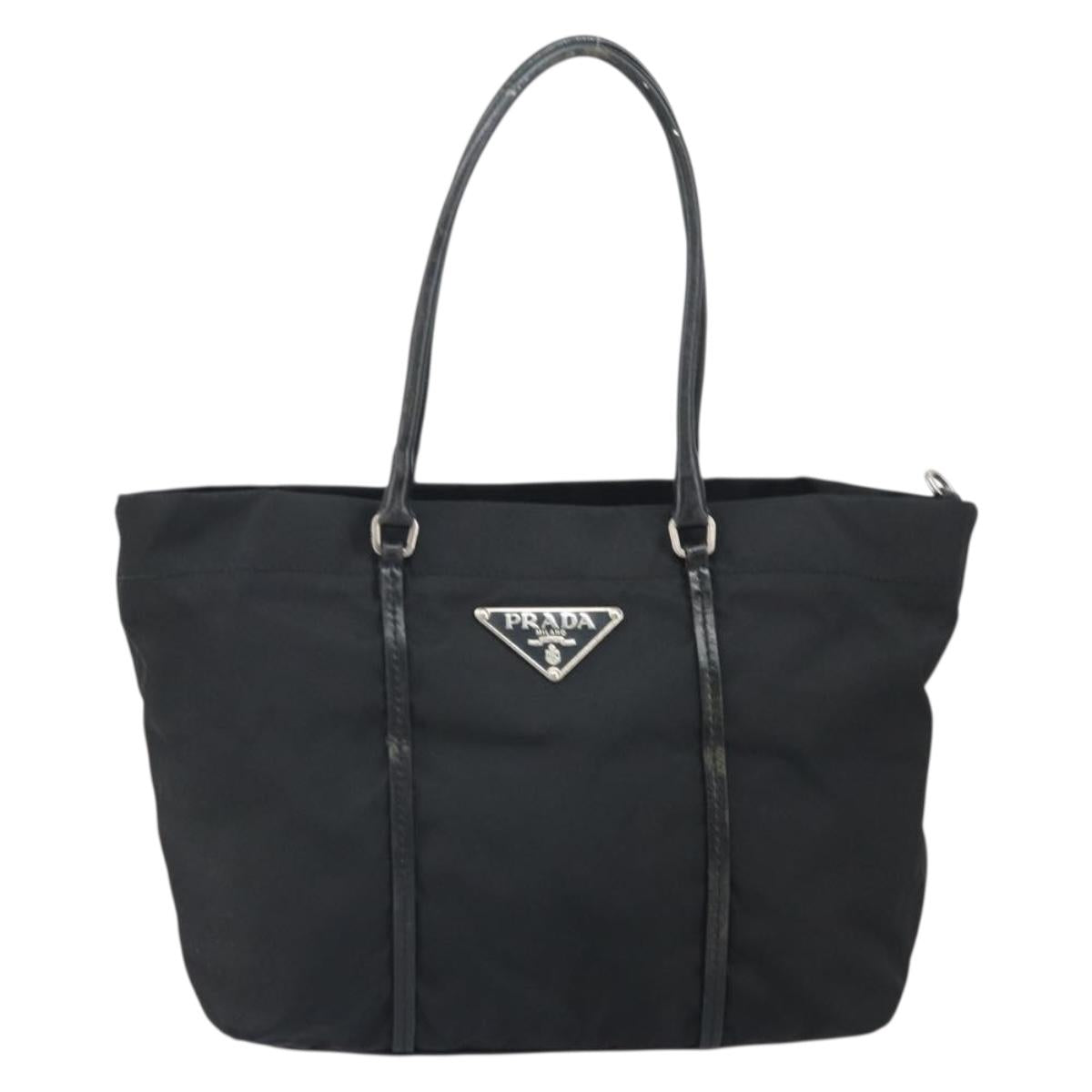 PRADA Tote Bag Nylon Black Silver Auth 170131