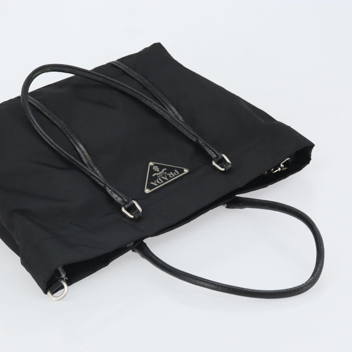 PRADA Tote Bag Nylon Black Silver Auth 170131