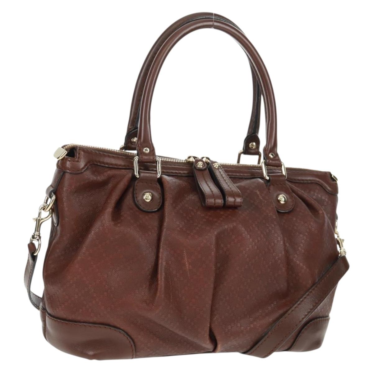 GUCCI Diamante Hand Bag Leather 2way Brown Gold 247902 Auth 170133V