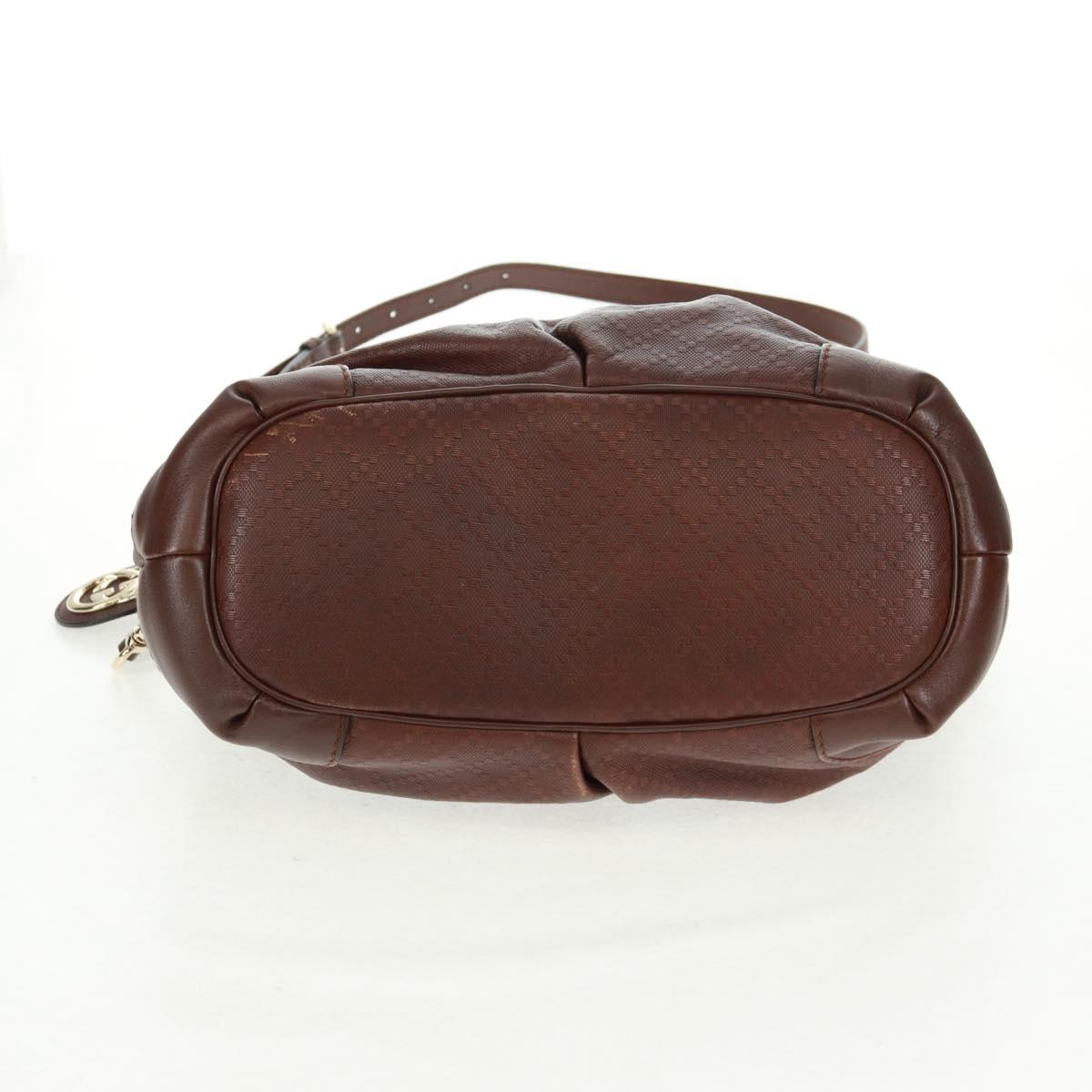 GUCCI Diamante Hand Bag Leather 2way Brown Gold 247902 Auth 170133V