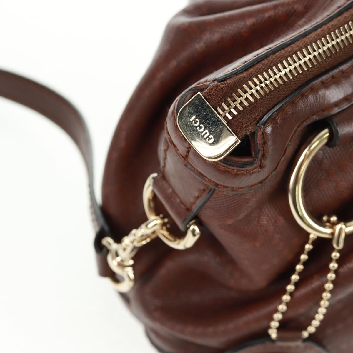 GUCCI Diamante Hand Bag Leather 2way Brown Gold 247902 Auth 170133V