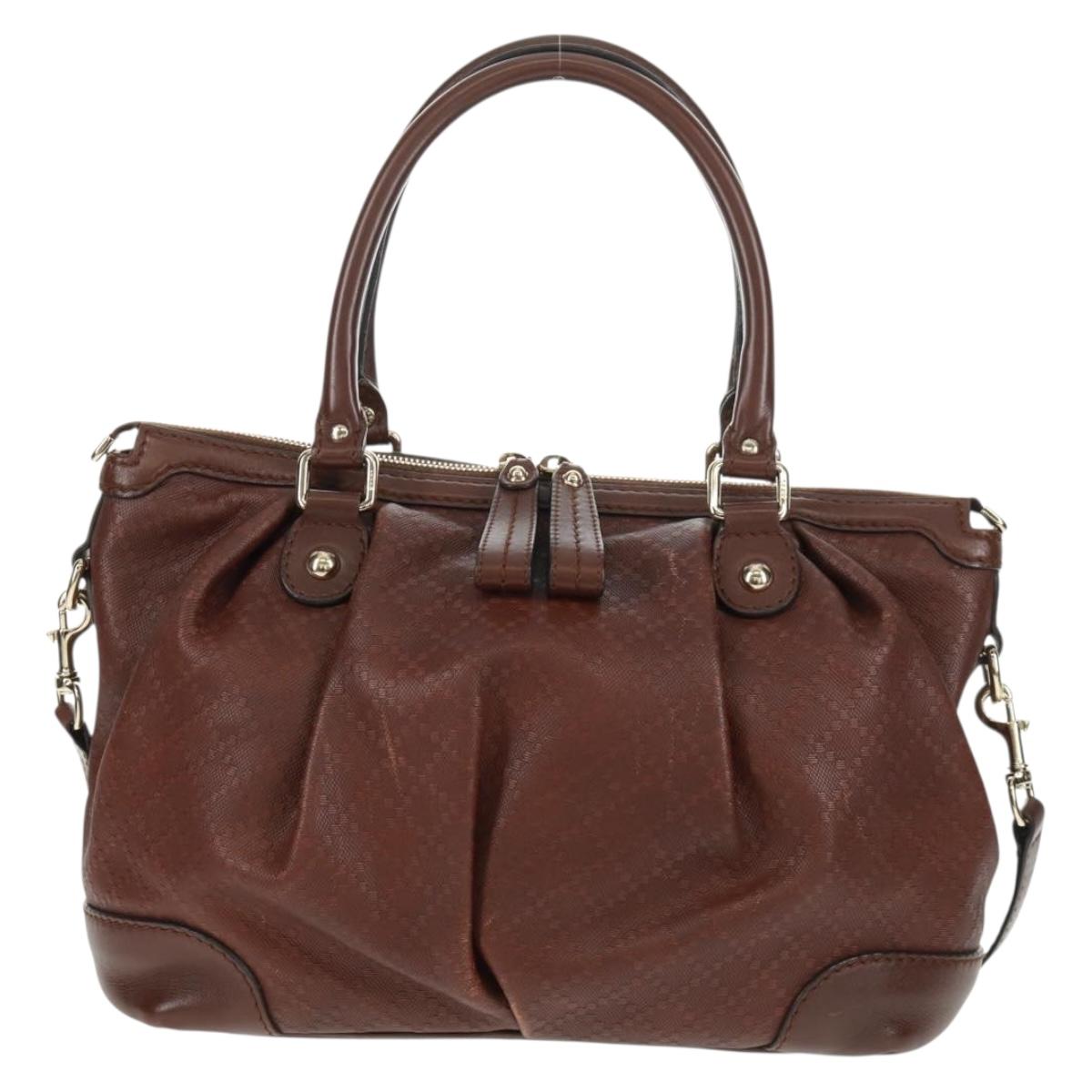 GUCCI Diamante Hand Bag Leather 2way Brown Gold 247902 Auth 170133V