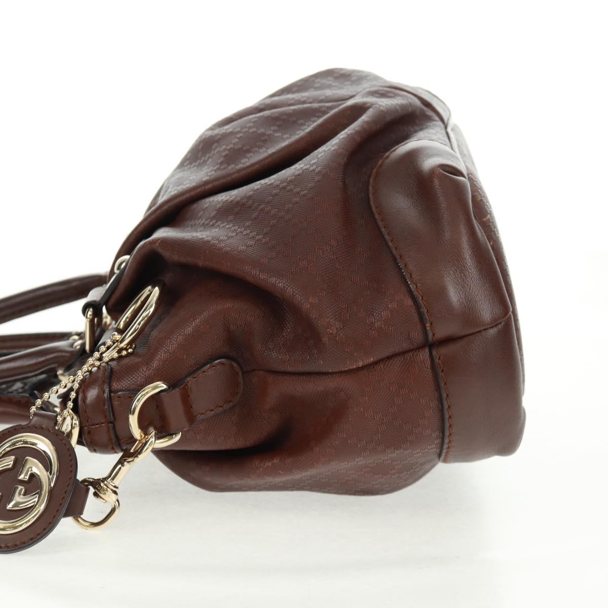 GUCCI Diamante Hand Bag Leather 2way Brown Gold 247902 Auth 170133V