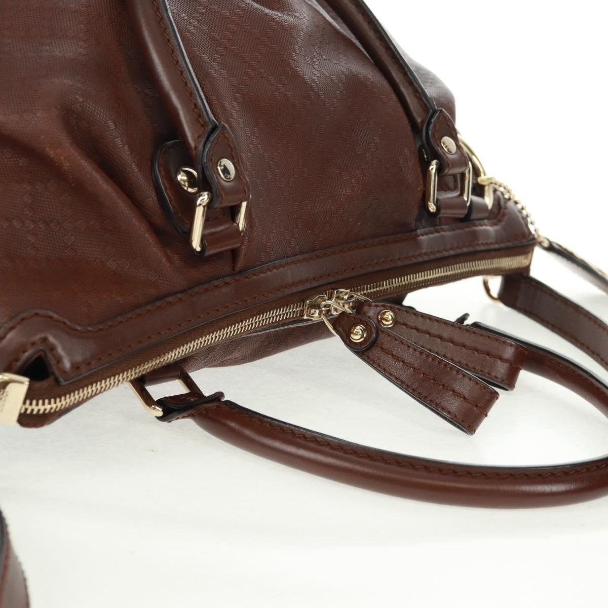 GUCCI Diamante Hand Bag Leather 2way Brown Gold 247902 Auth 170133V