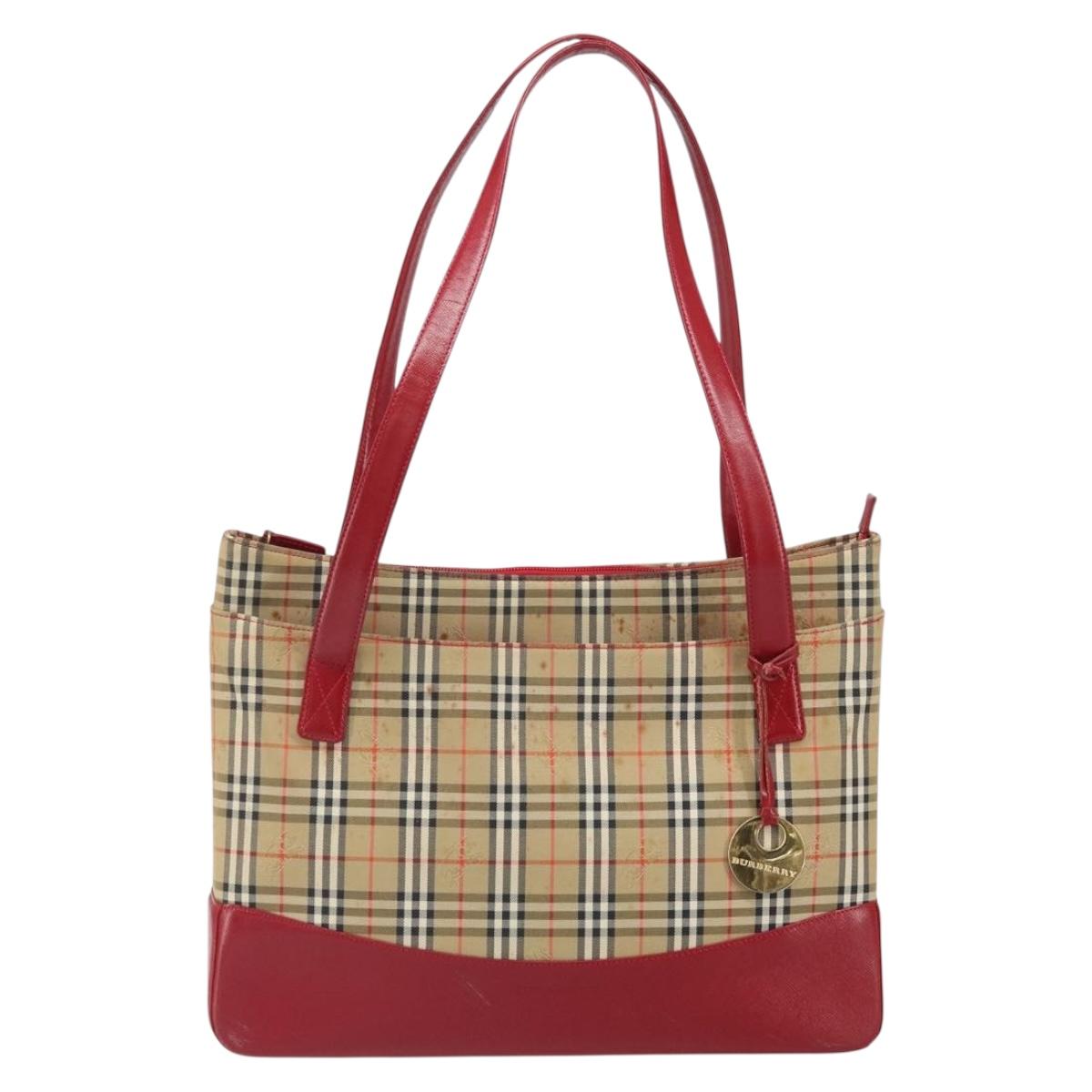 BURBERRY Nova Check Tote Bag Canvas Beige Gold Auth 170246