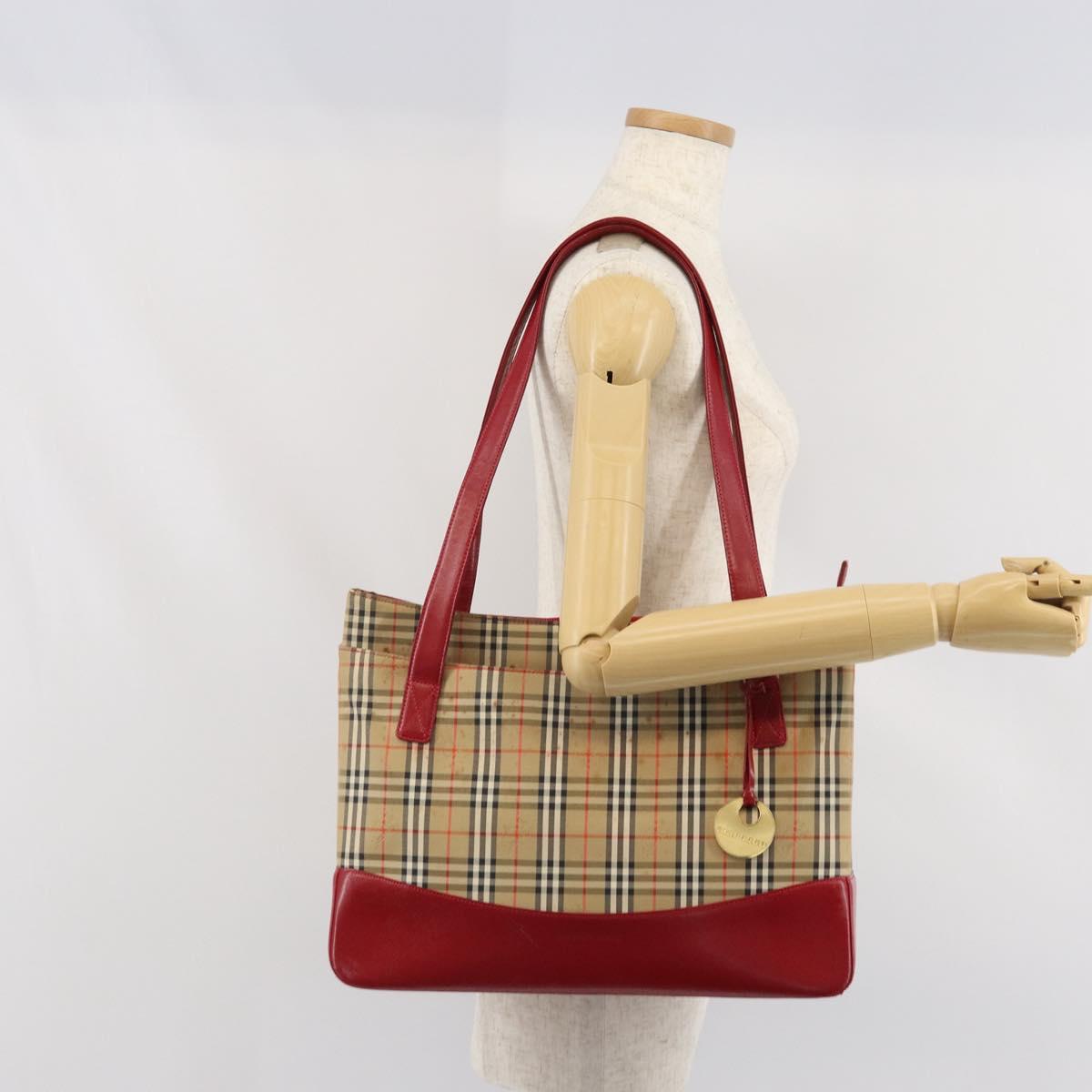 BURBERRY Nova Check Tote Bag Canvas Beige Gold Auth 170246