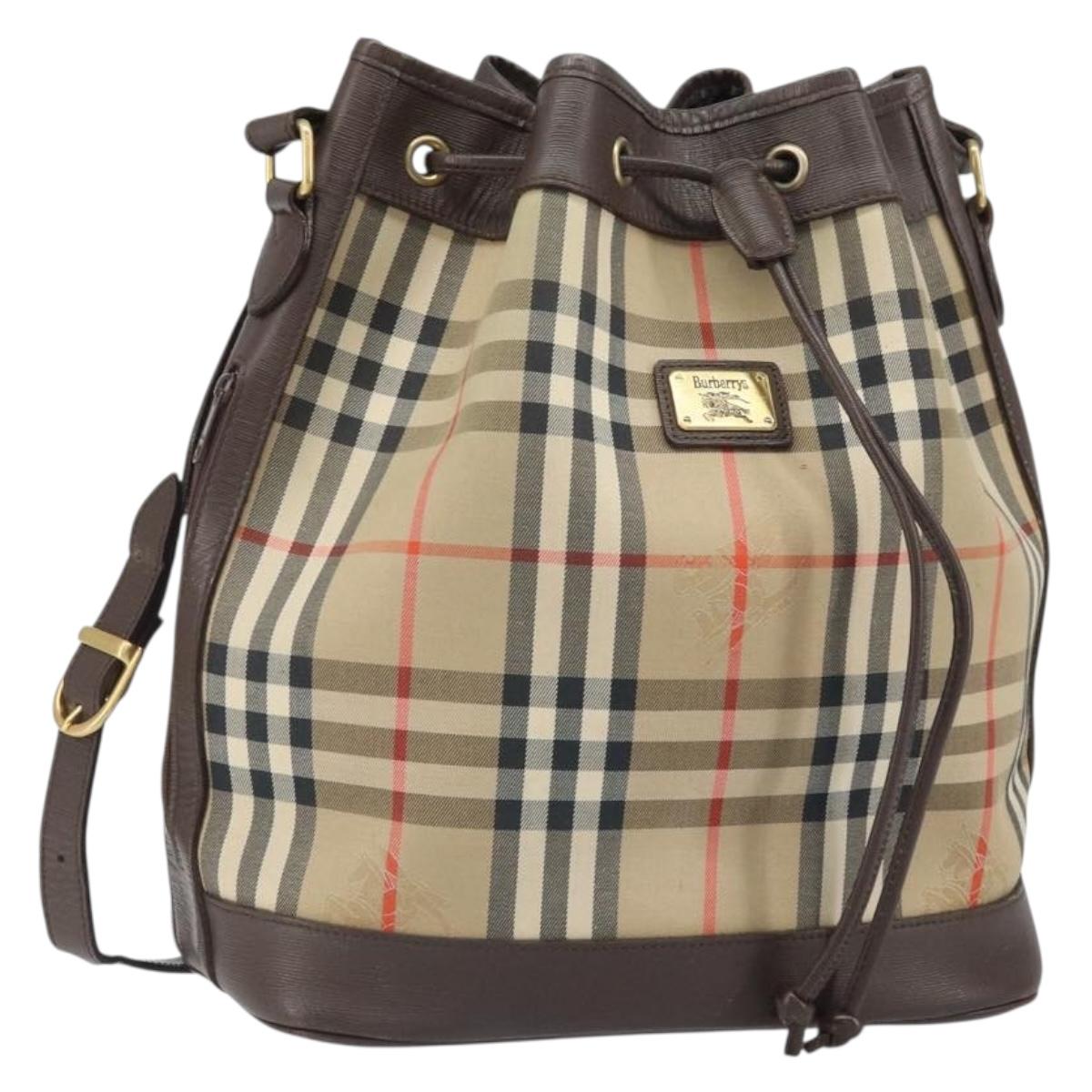 Burberrys Nova Check Shoulder Bag Canvas Beige Gold Auth 170252