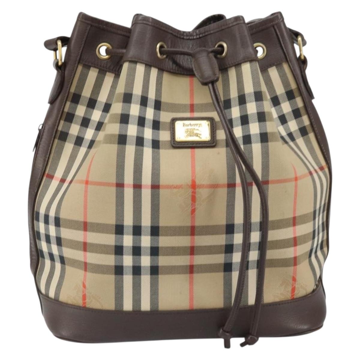 Burberrys Nova Check Shoulder Bag Canvas Beige Gold Auth 170252