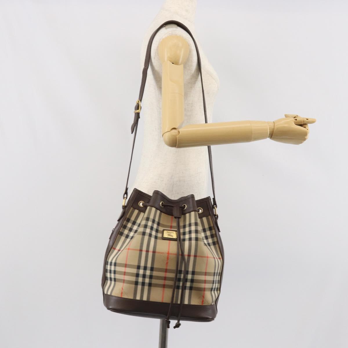 Burberrys Nova Check Shoulder Bag Canvas Beige Gold Auth 170252