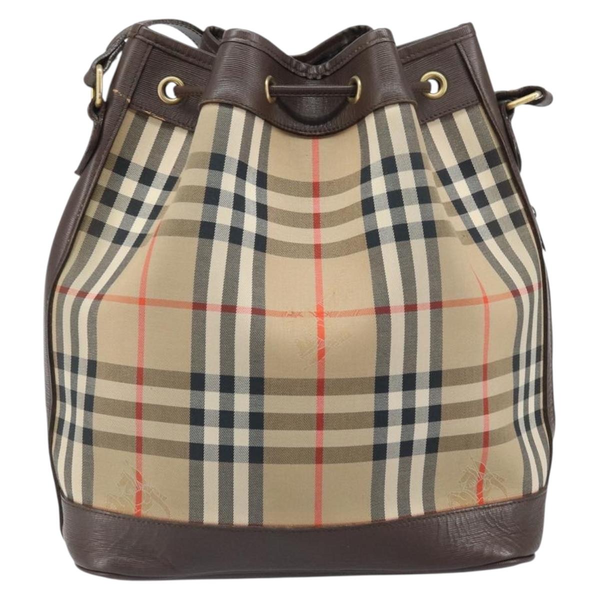 Burberrys Nova Check Shoulder Bag Canvas Beige Gold Auth 170252