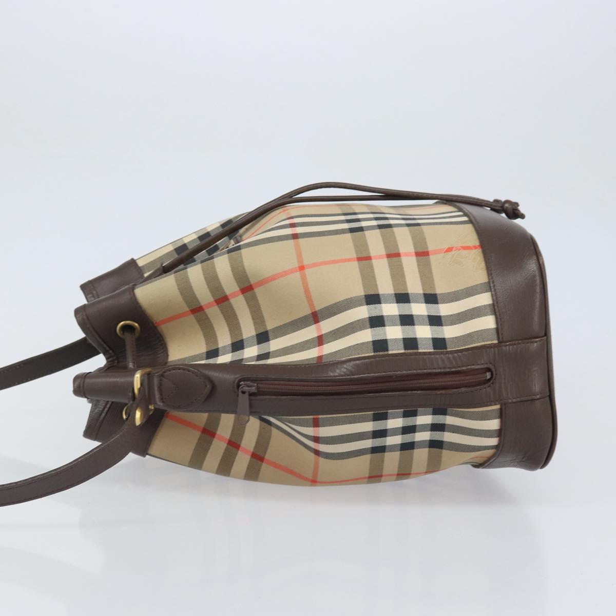 Burberrys Nova Check Shoulder Bag Canvas Beige Gold Auth 170252