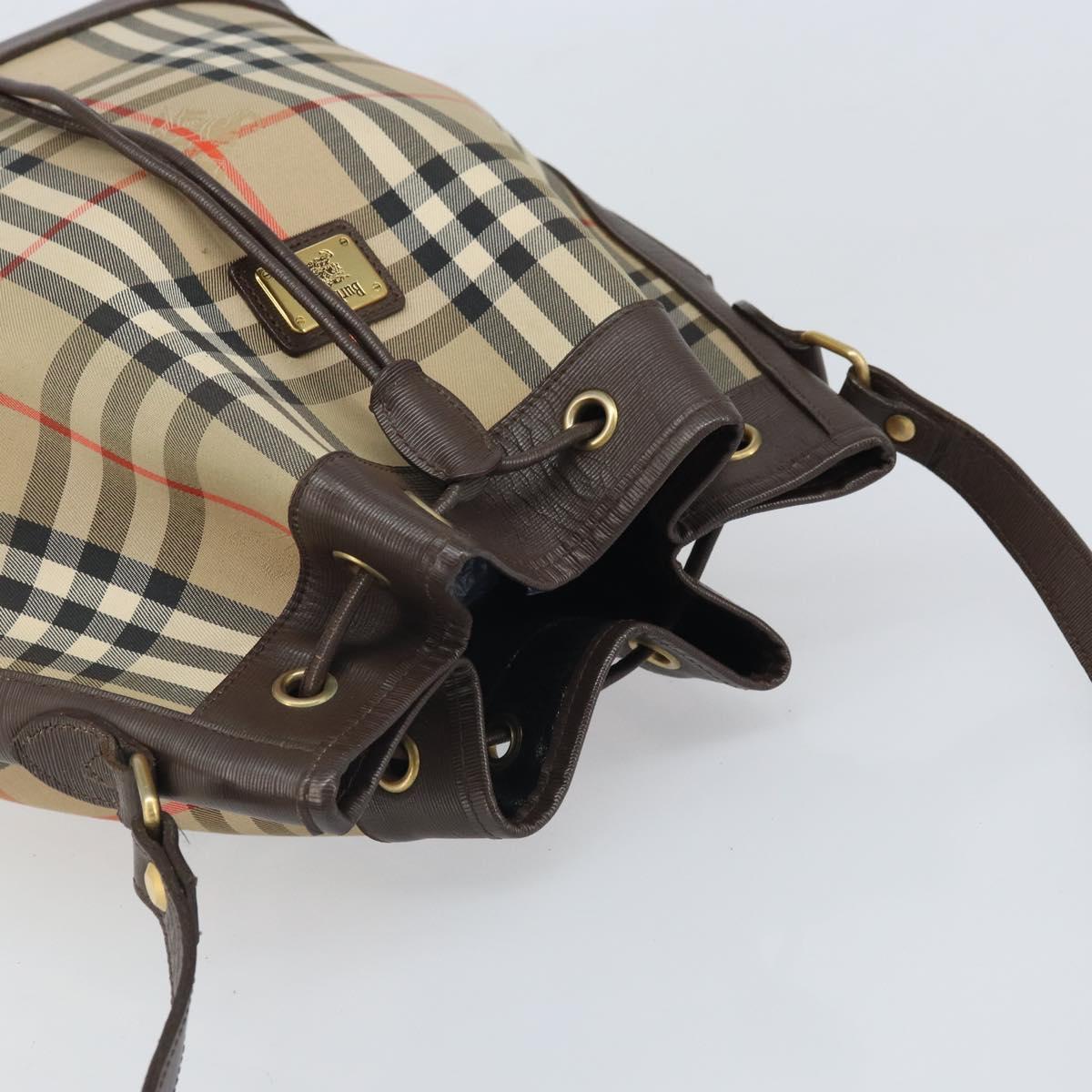 Burberrys Nova Check Shoulder Bag Canvas Beige Gold Auth 170252