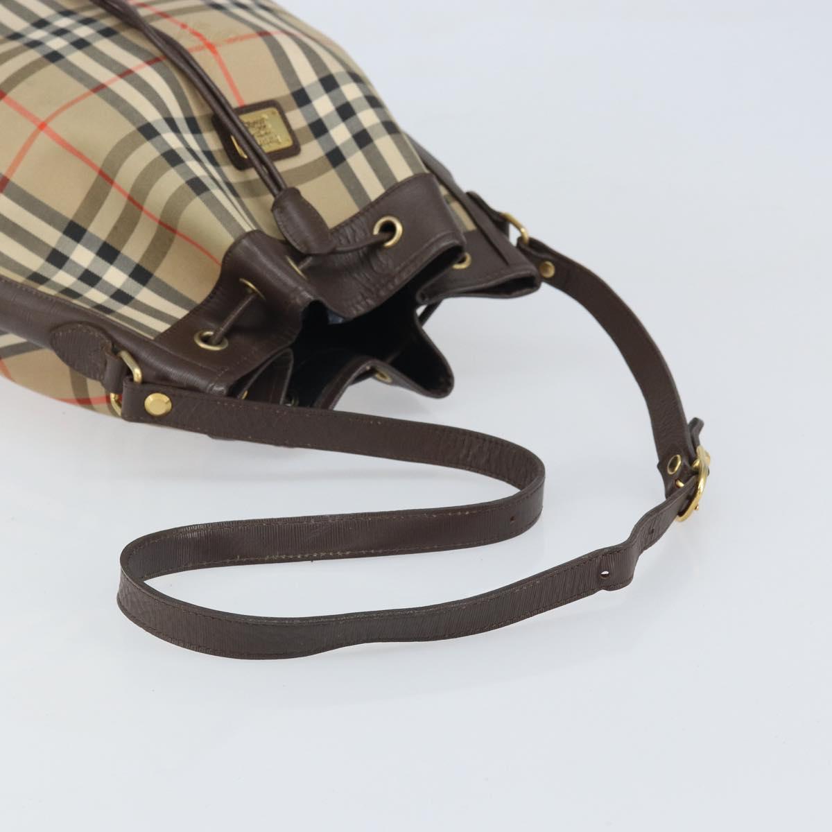Burberrys Nova Check Shoulder Bag Canvas Beige Gold Auth 170252