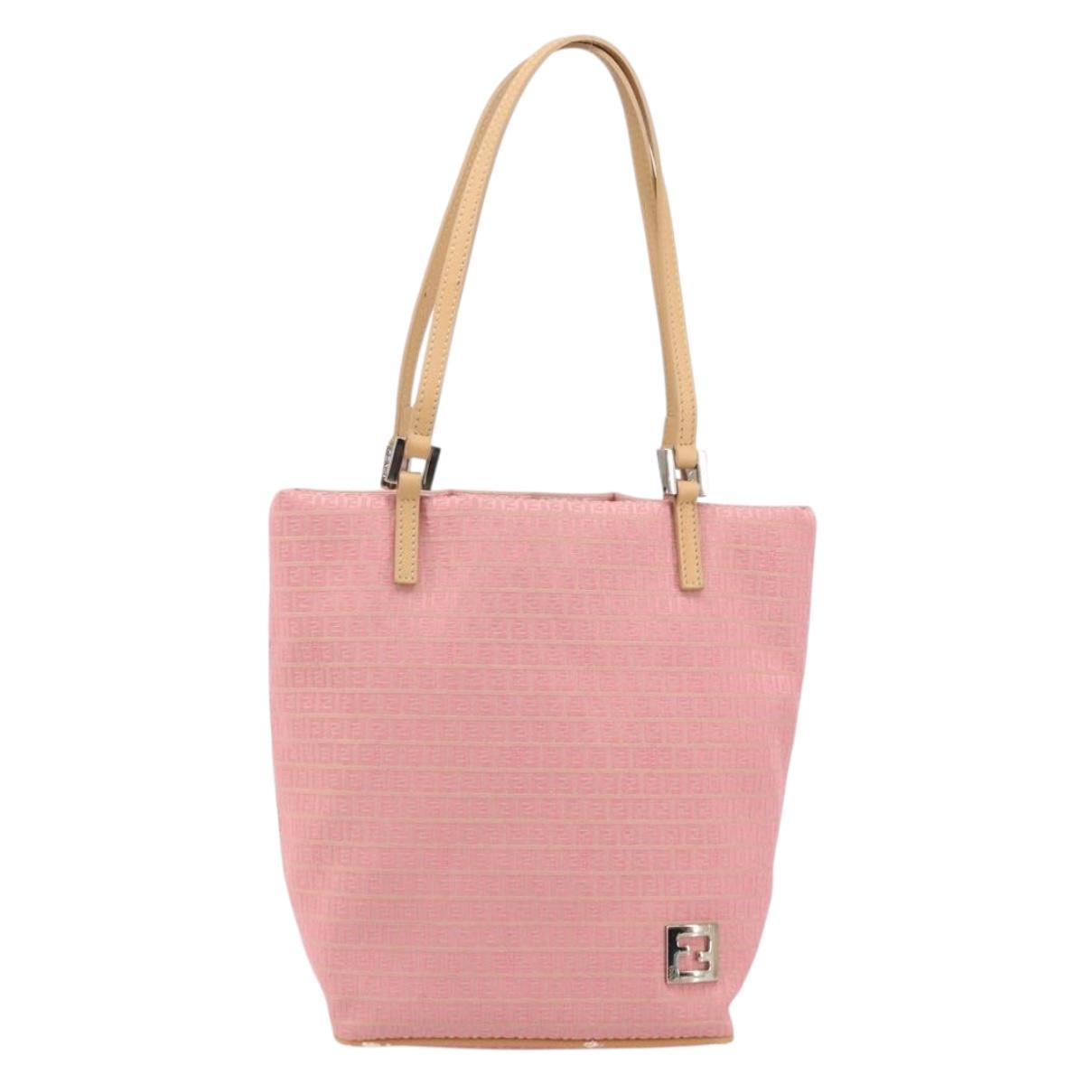 FENDI Zucchino Canvas Tote Bag Pink Silver Auth 170255