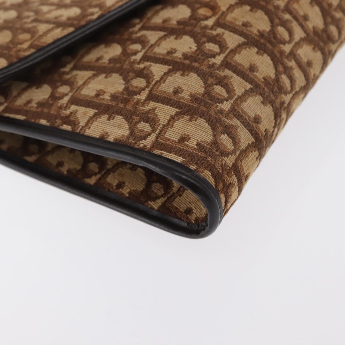 Christian Dior Chain Trotter Canvas Shoulder Bag Brown Gold Auth 170258