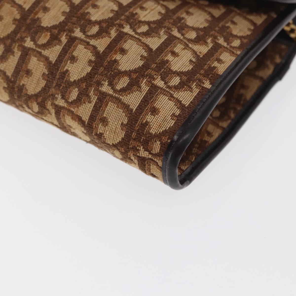 Christian Dior Chain Trotter Canvas Shoulder Bag Brown Gold Auth 170258