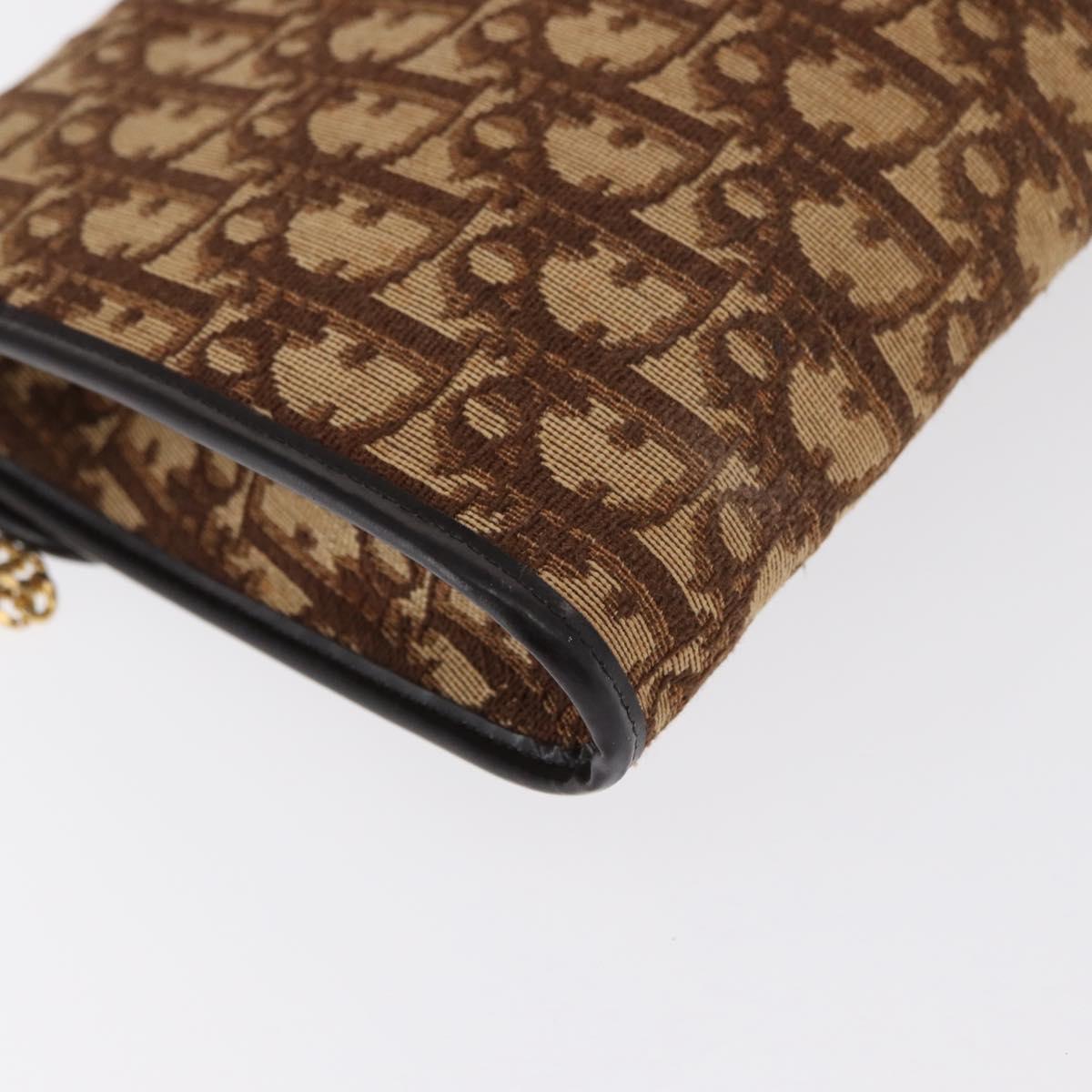 Christian Dior Chain Trotter Canvas Shoulder Bag Brown Gold Auth 170258
