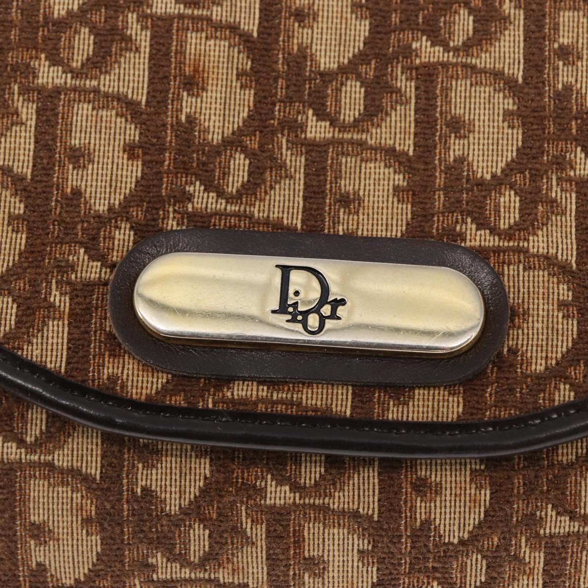 Christian Dior Chain Trotter Canvas Shoulder Bag Brown Gold Auth 170258