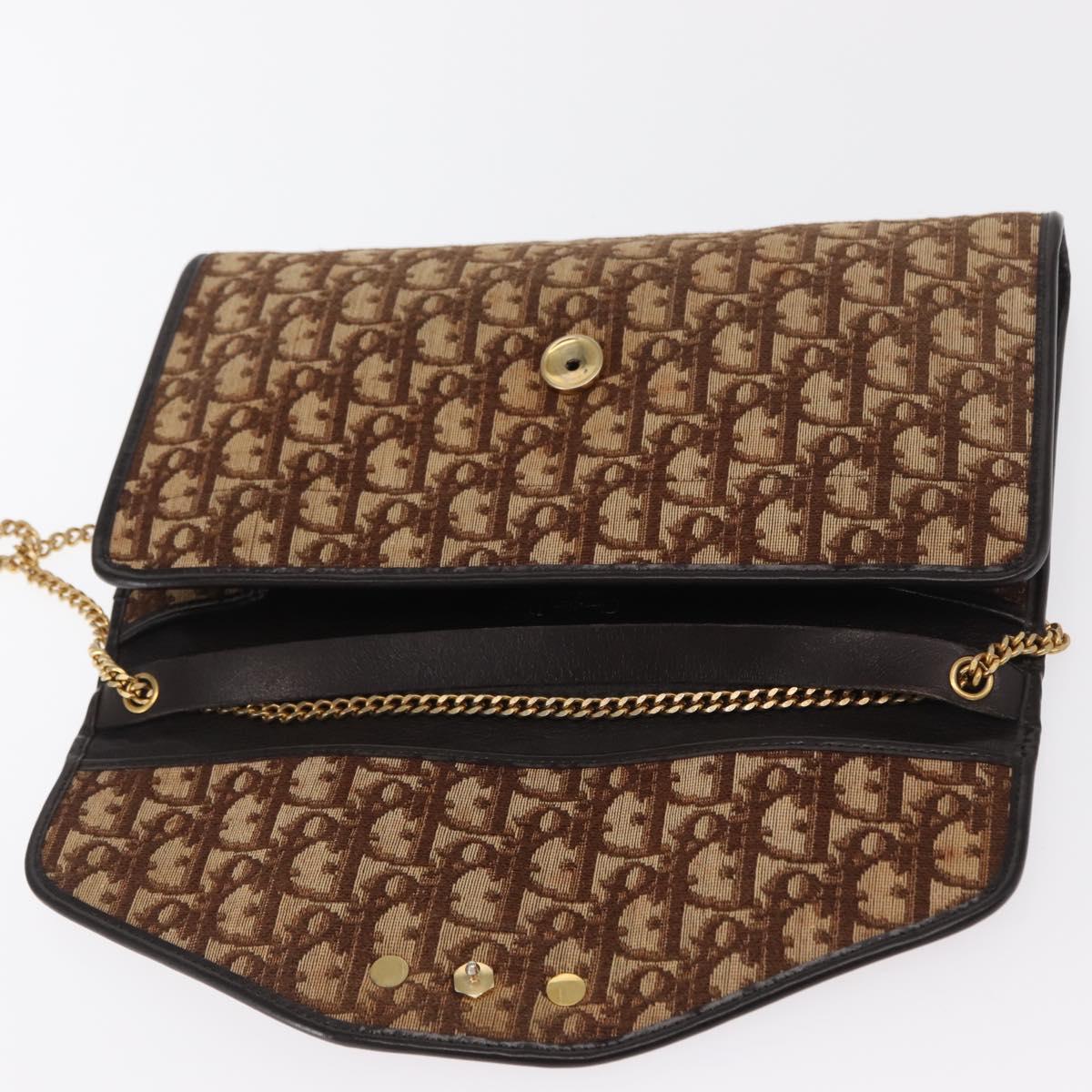 Christian Dior Chain Trotter Canvas Shoulder Bag Brown Gold Auth 170258