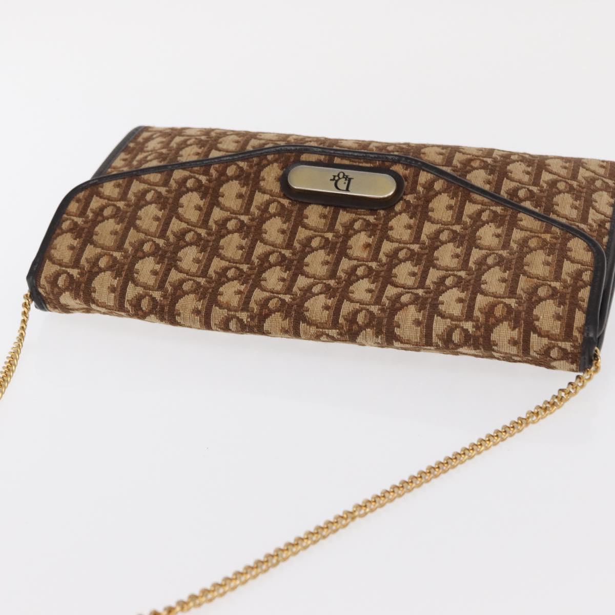 Christian Dior Chain Trotter Canvas Shoulder Bag Brown Gold Auth 170258