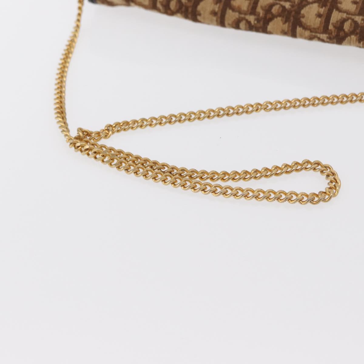 Christian Dior Chain Trotter Canvas Shoulder Bag Brown Gold Auth 170258