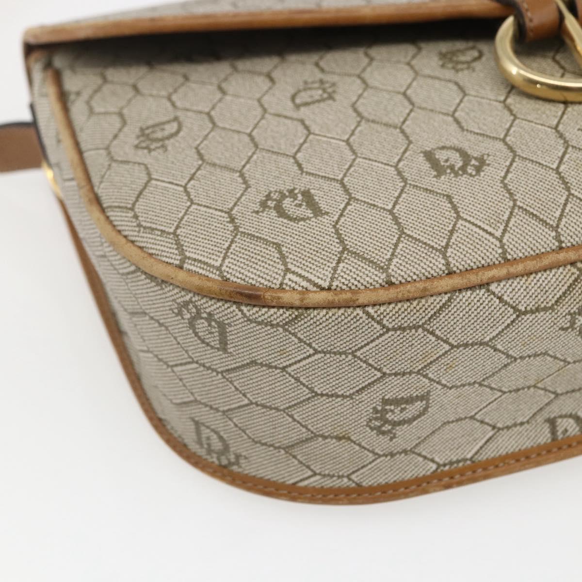 Christian Dior Honeycomb Canvas Shoulder Bag PVC Beige Gold Auth 170259