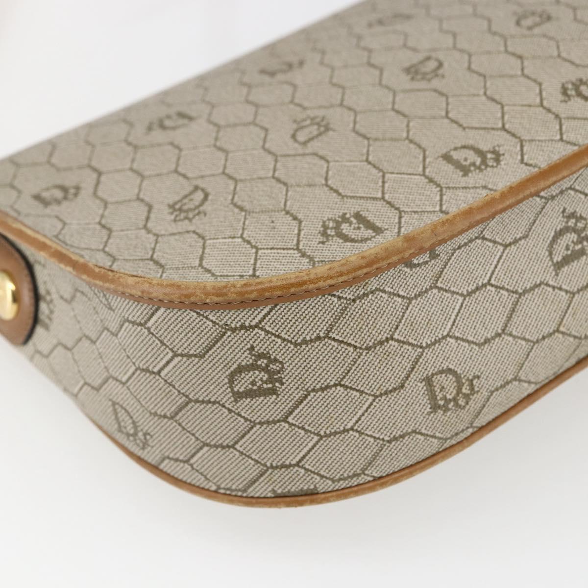 Christian Dior Honeycomb Canvas Shoulder Bag PVC Beige Gold Auth 170259