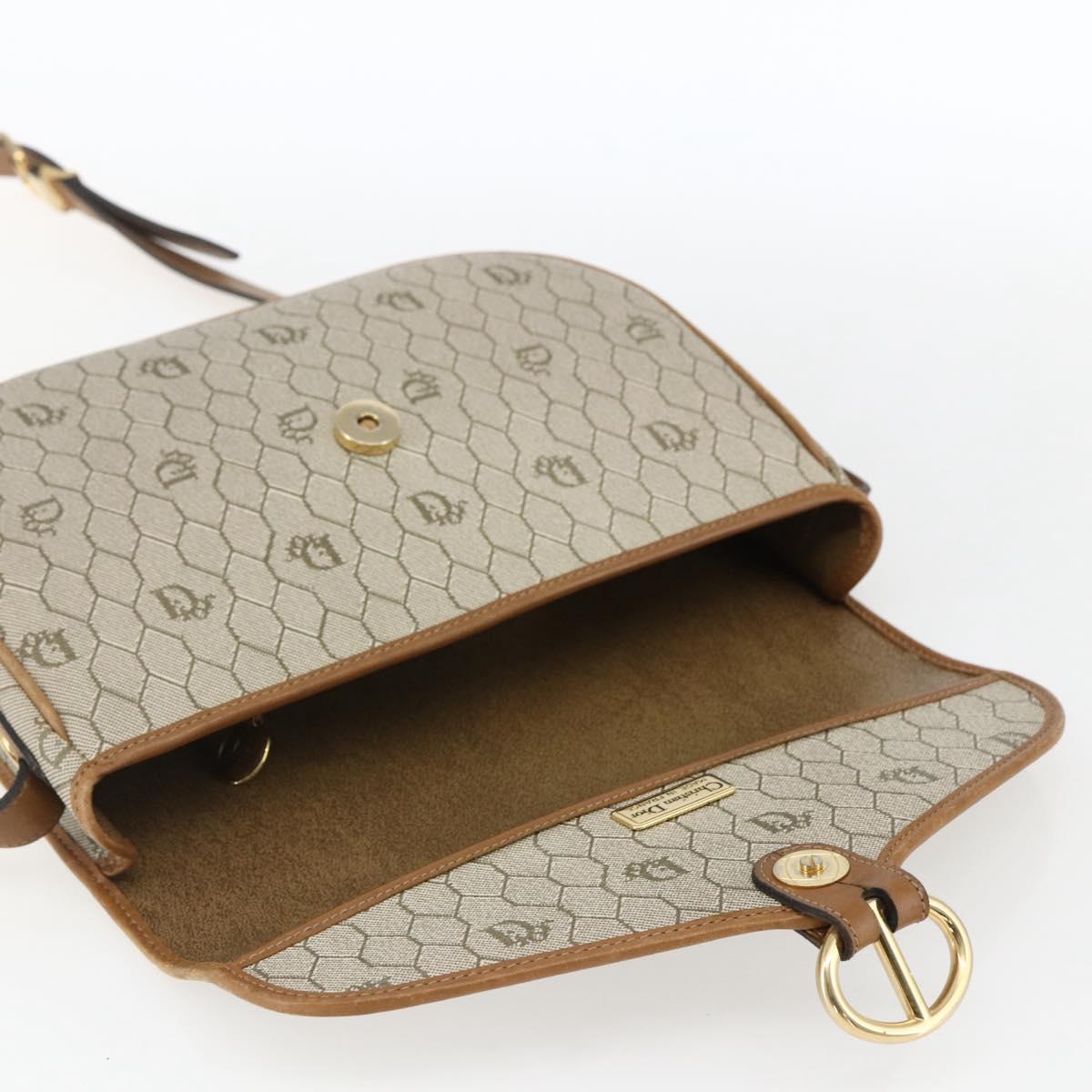 Christian Dior Honeycomb Canvas Shoulder Bag PVC Beige Gold Auth 170259