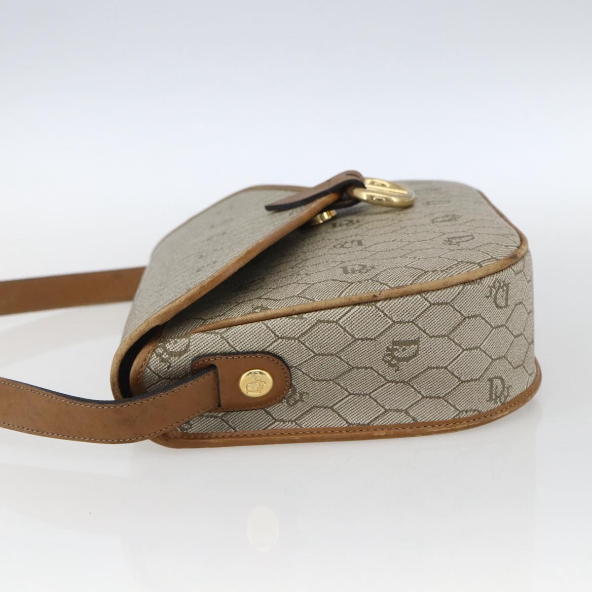 Christian Dior Honeycomb Canvas Shoulder Bag PVC Beige Gold Auth 170259