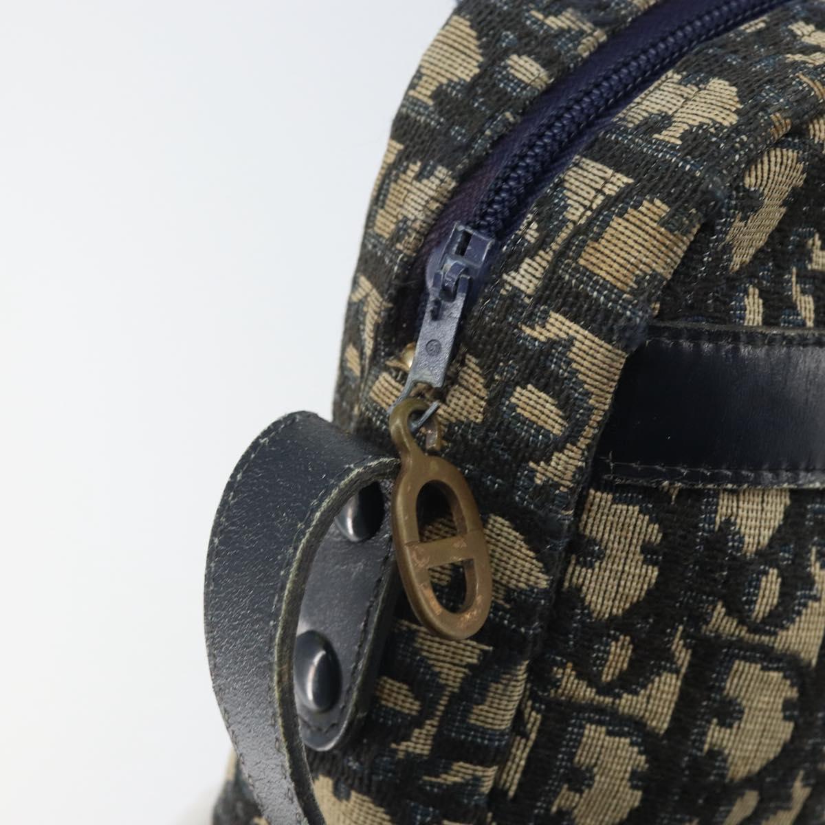 Christian Dior Trotter Canvas Shoulder Bag Navy Gold Auth 170261
