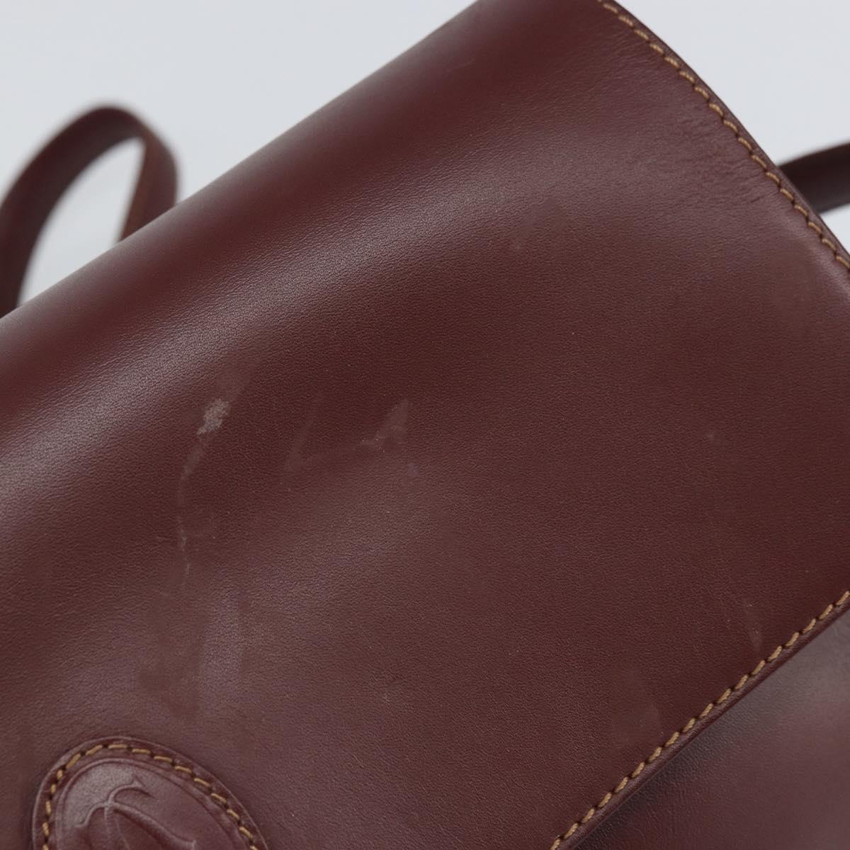 CARTIER Must Line Shoulder Bag Leather Bordeaux Gold Auth 170262