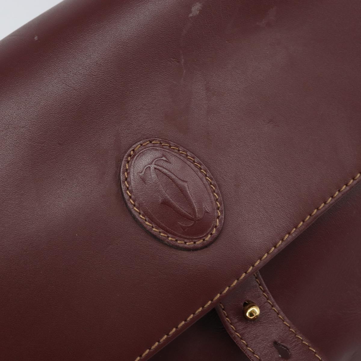 CARTIER Must Line Shoulder Bag Leather Bordeaux Gold Auth 170262