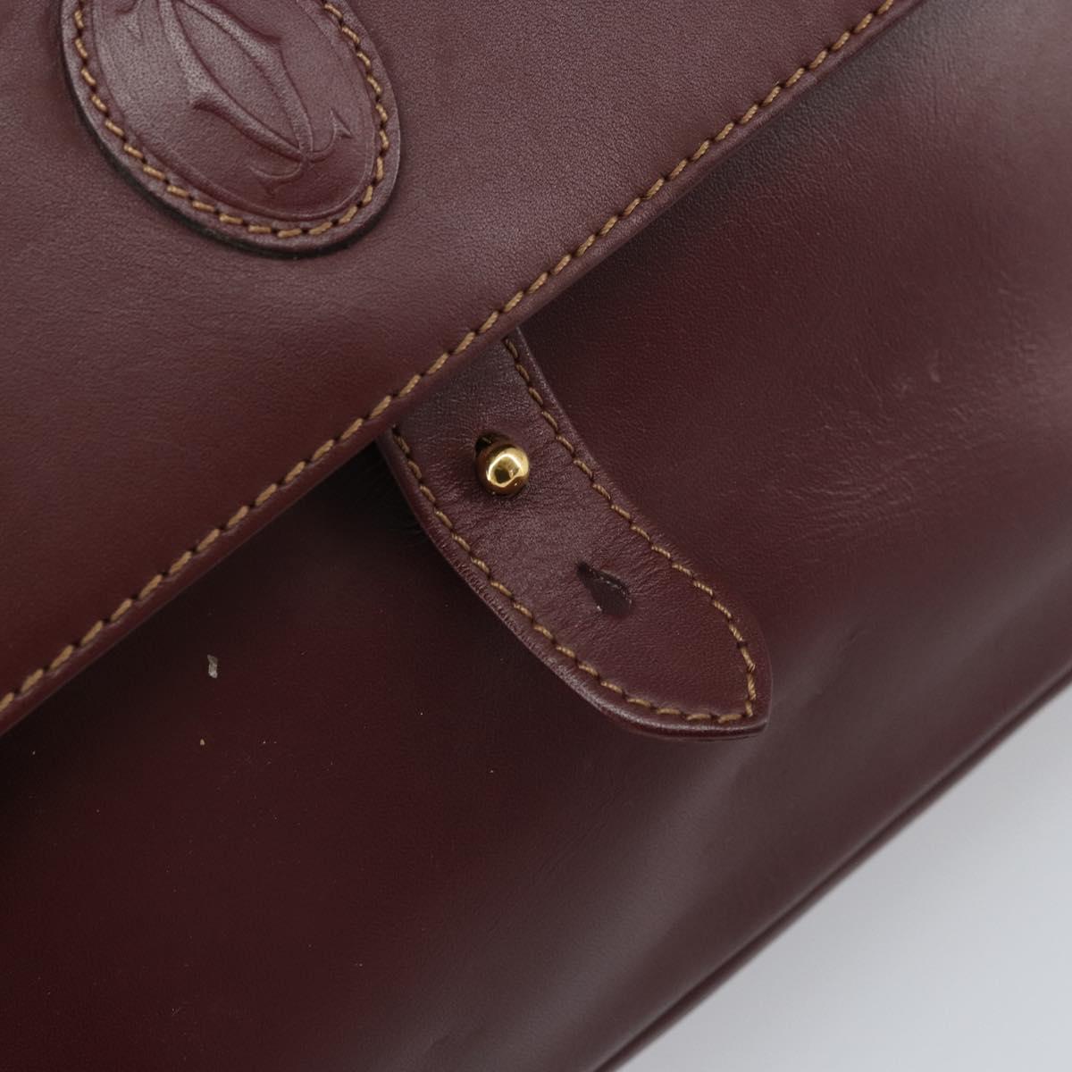 CARTIER Must Line Shoulder Bag Leather Bordeaux Gold Auth 170262