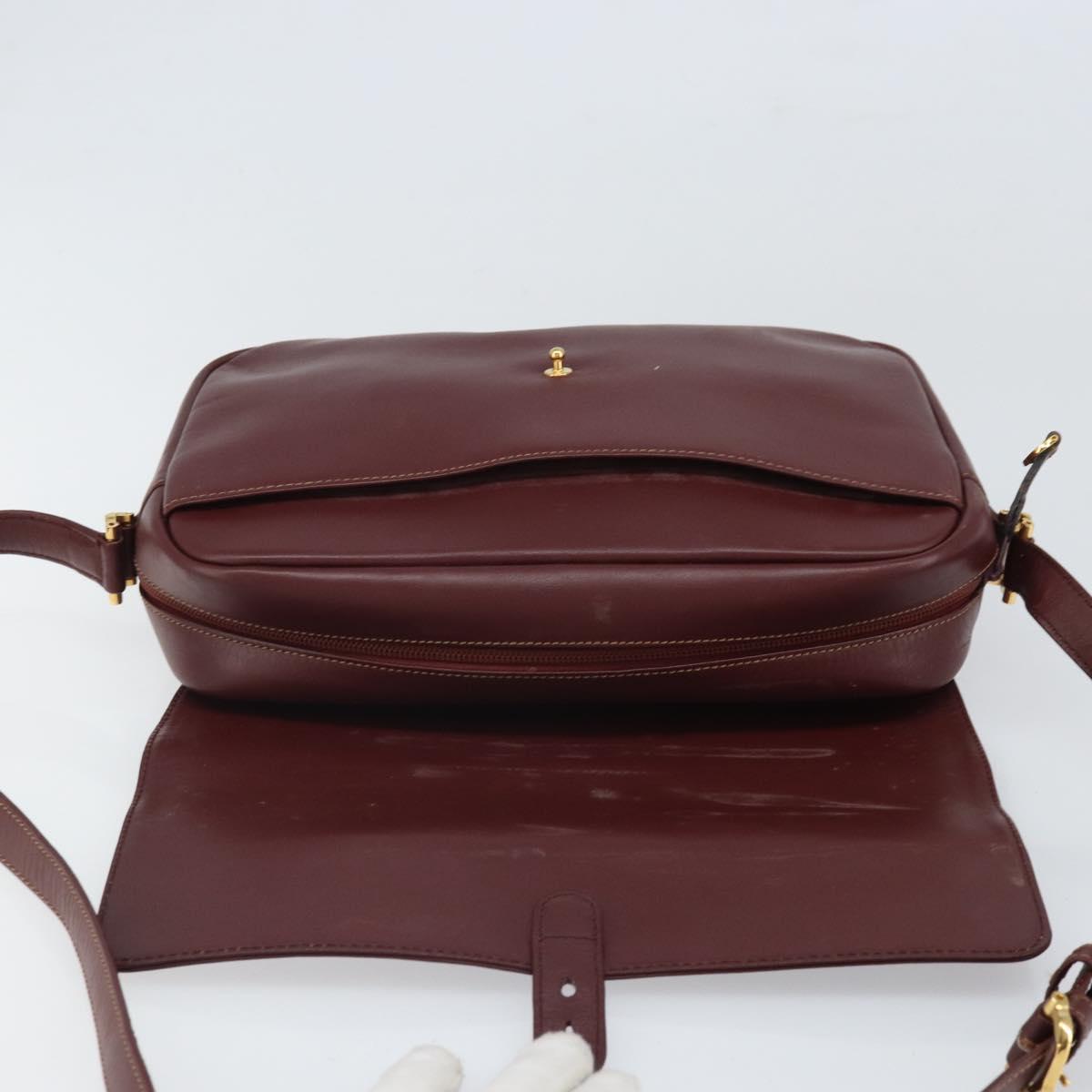CARTIER Must Line Shoulder Bag Leather Bordeaux Gold Auth 170262