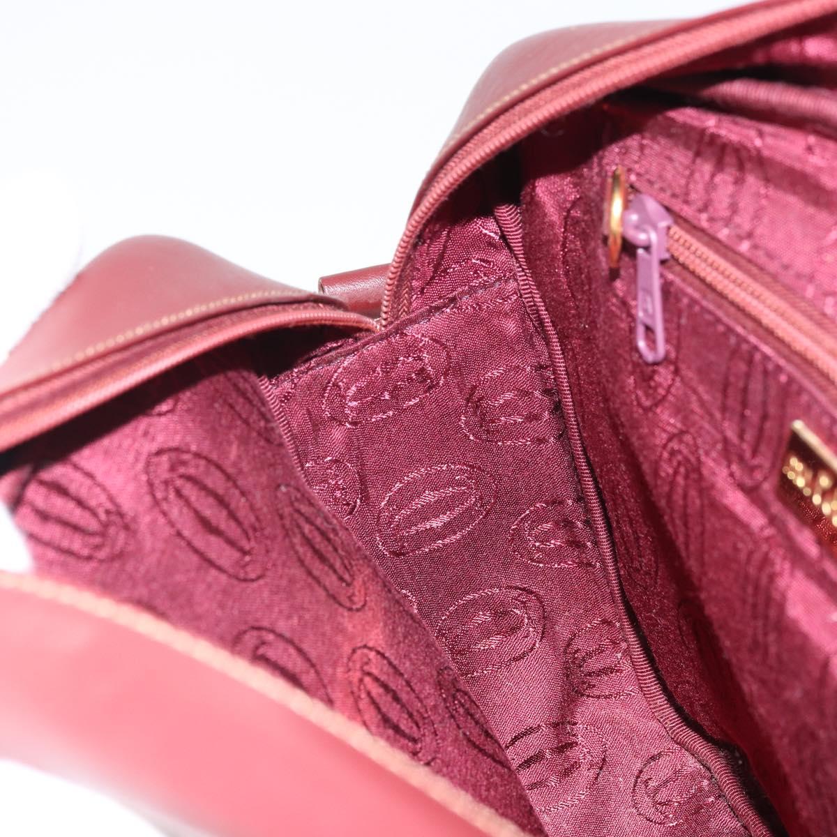 CARTIER Must Line Shoulder Bag Leather Bordeaux Gold Auth 170262