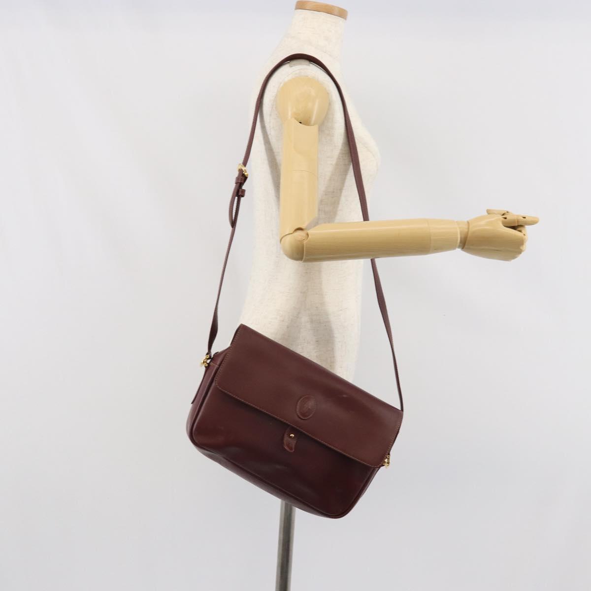CARTIER Must Line Shoulder Bag Leather Bordeaux Gold Auth 170262