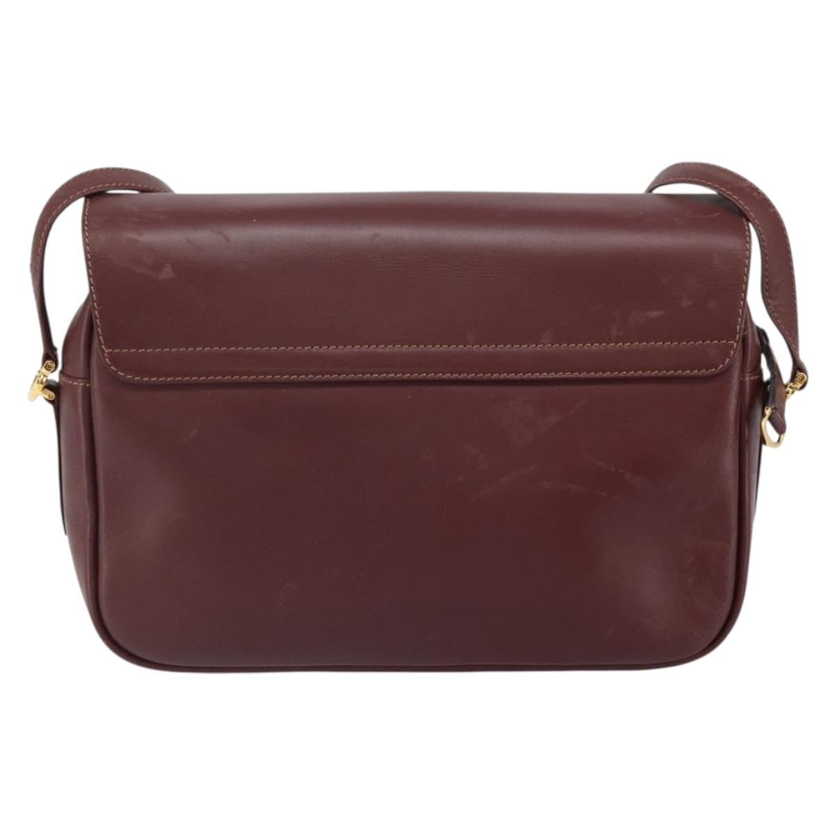 CARTIER Must Line Shoulder Bag Leather Bordeaux Gold Auth 170262