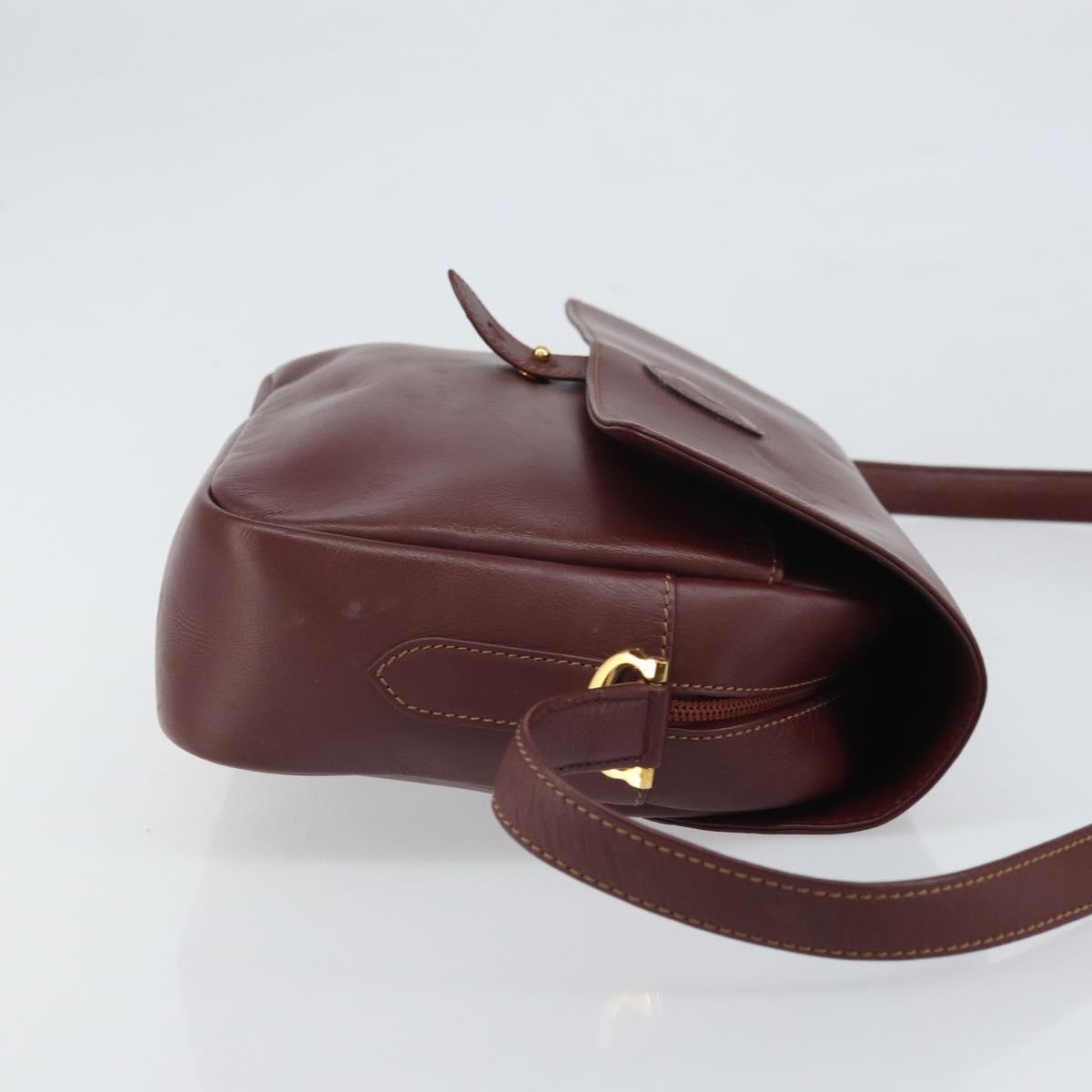 CARTIER Must Line Shoulder Bag Leather Bordeaux Gold Auth 170262