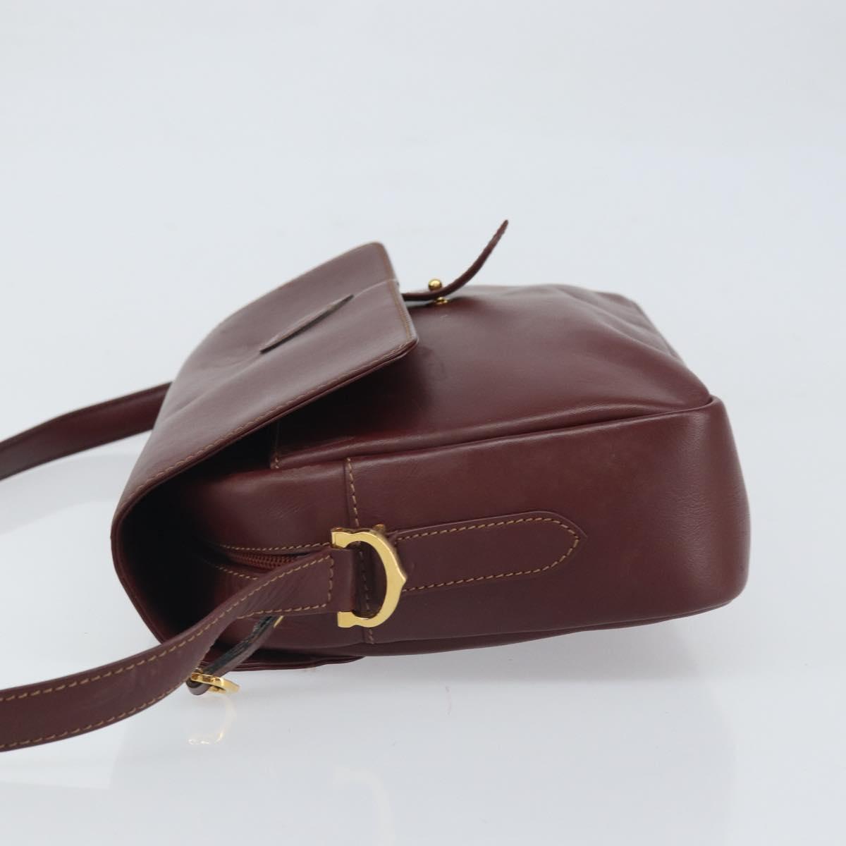 CARTIER Must Line Shoulder Bag Leather Bordeaux Gold Auth 170262