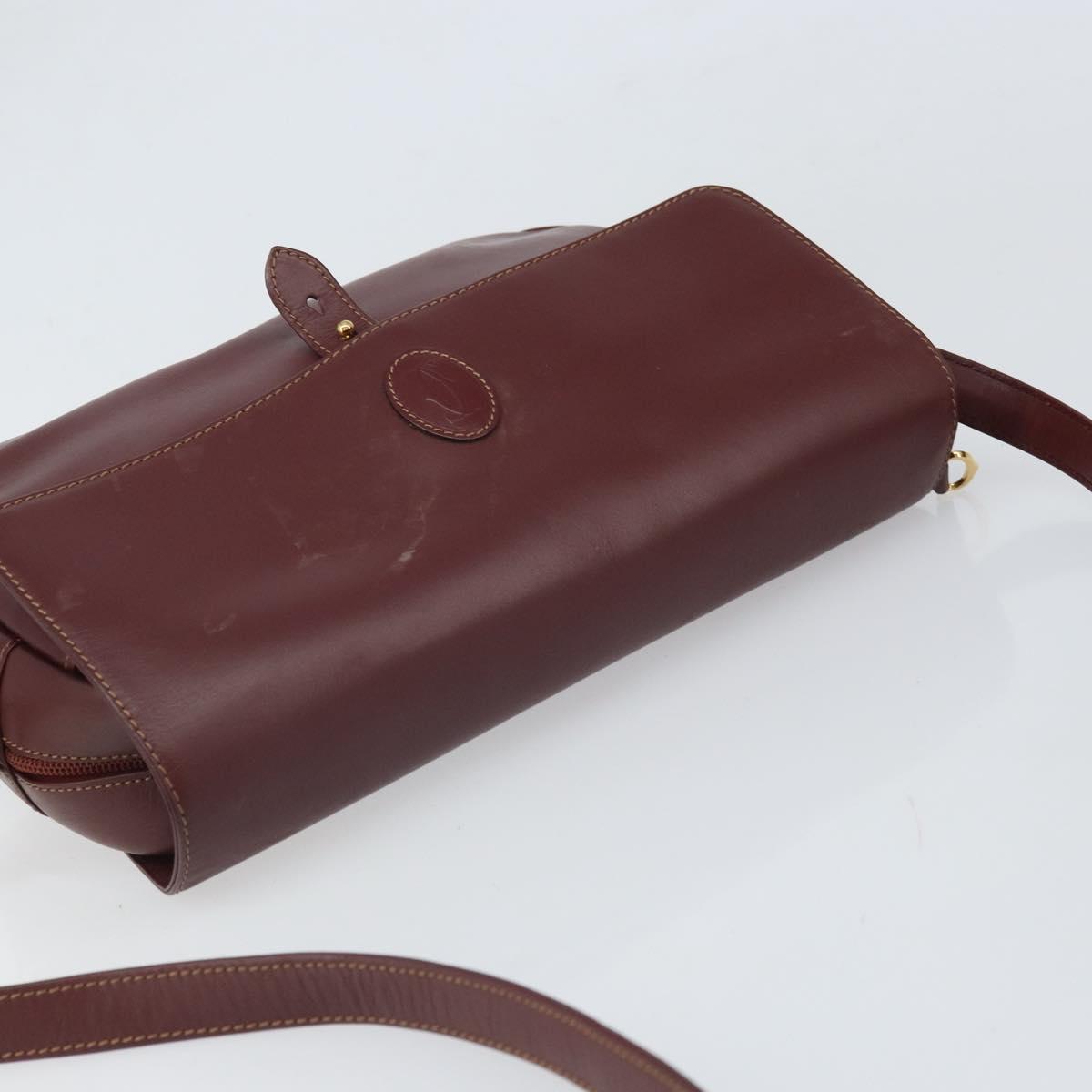 CARTIER Must Line Shoulder Bag Leather Bordeaux Gold Auth 170262